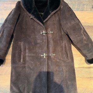 Men's shearling long line jackets, Saks 5th Avenue, size small, brown